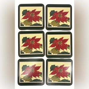 Vintage Pimpernel Red and Green Poinsettia Coaster Set of 6